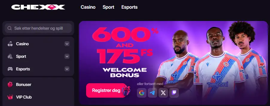 CHEXX velkomstbonus med bonusprosent og gratisspinn