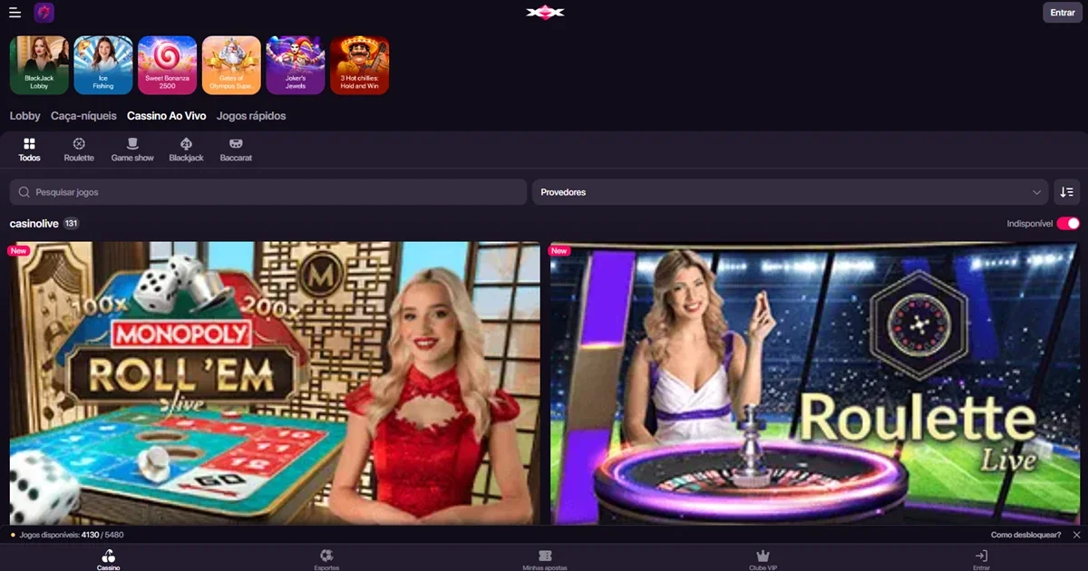 CHEXX live casino-lobby med livebord og kategorier