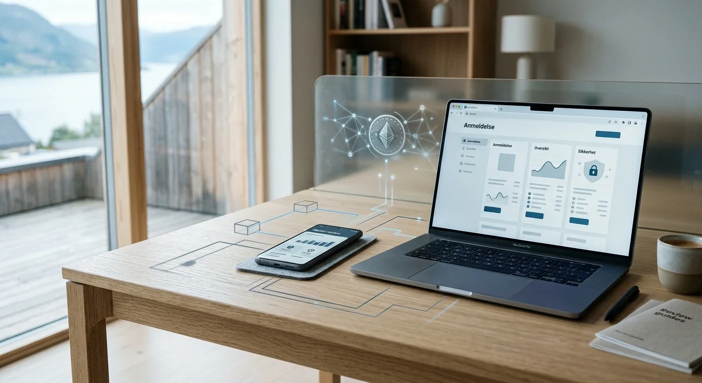 Illustrasjon av norsk kryptocasino-vurdering på mobil og datamaskin